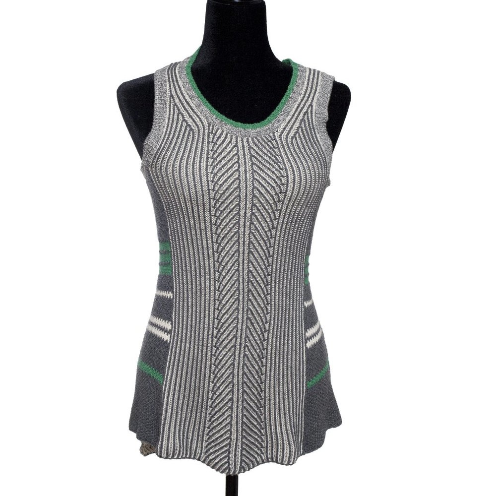 Cabi Gray and Green Striped Trident Sleeveless Knit Sweater Style 885 -Size S